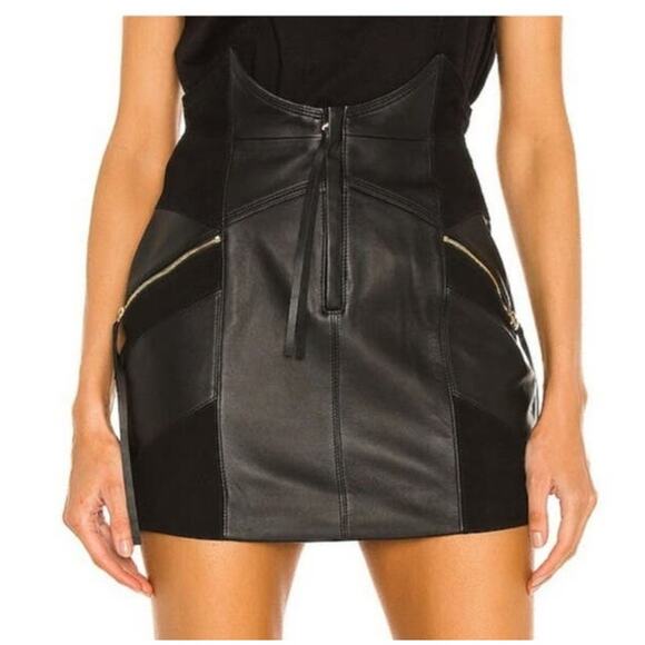 Retrofete Fae Patchwork Skirt Black Lamb Leather Goat Suede Size Large NWT - Picture 1 of 9